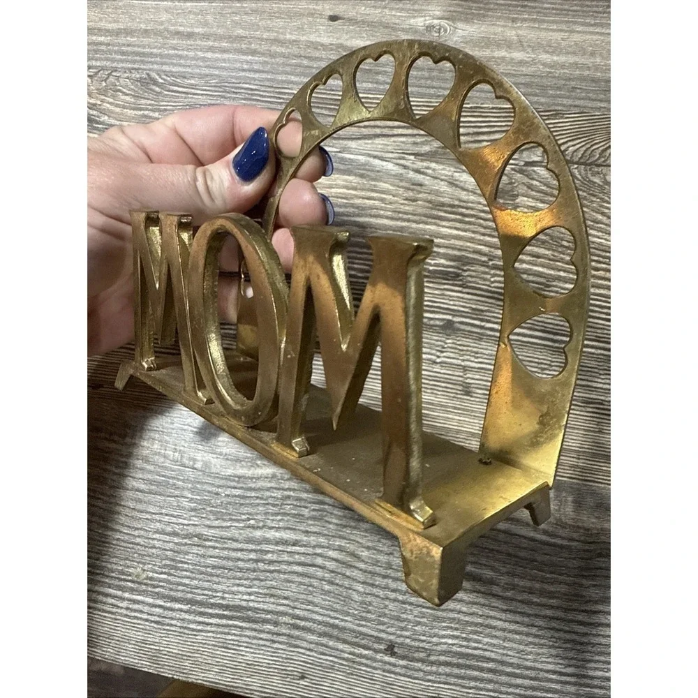 Vintage Russ Brass Mom‎ Napkin Holder Arch of Hearts